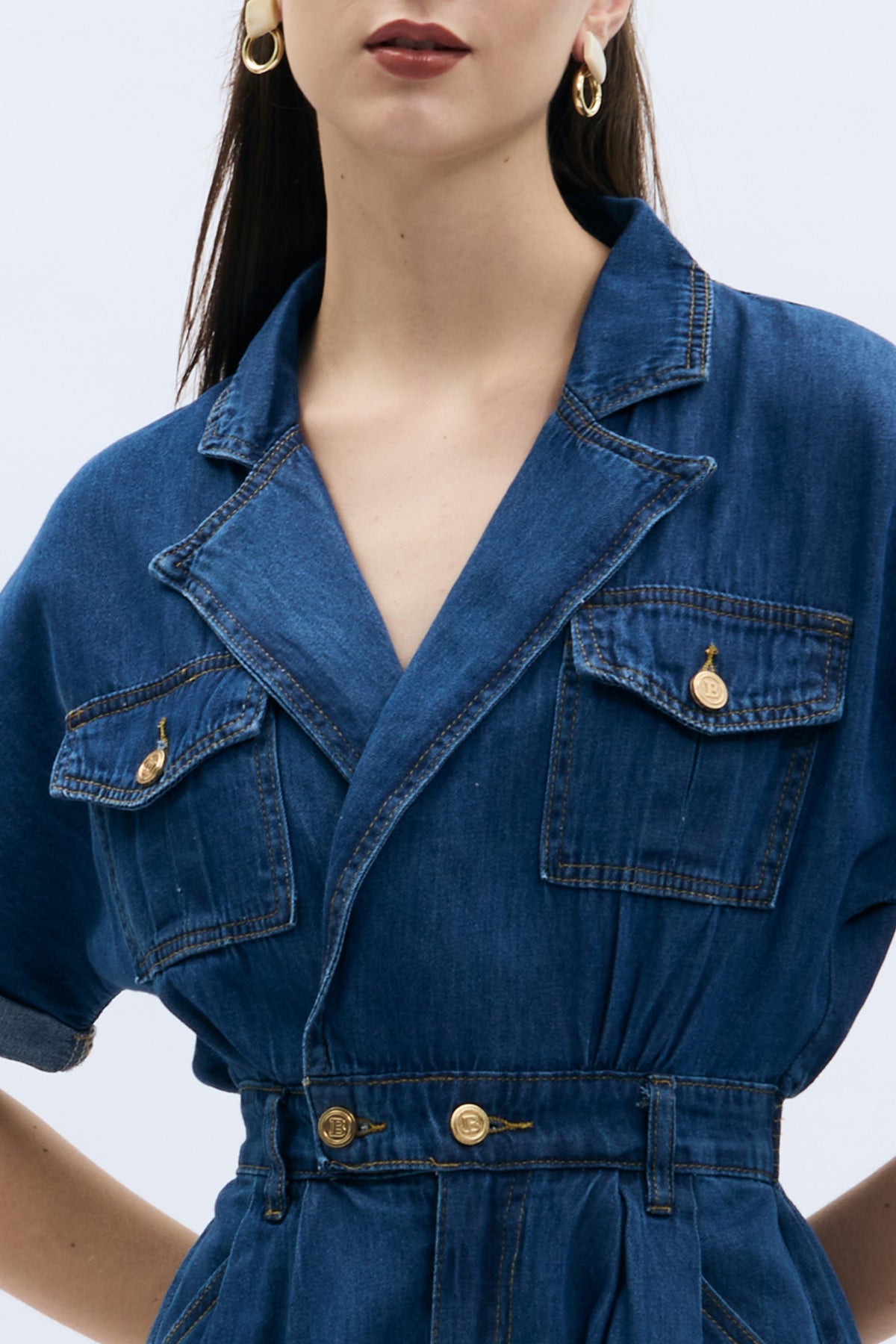 Open Back Denim Romper