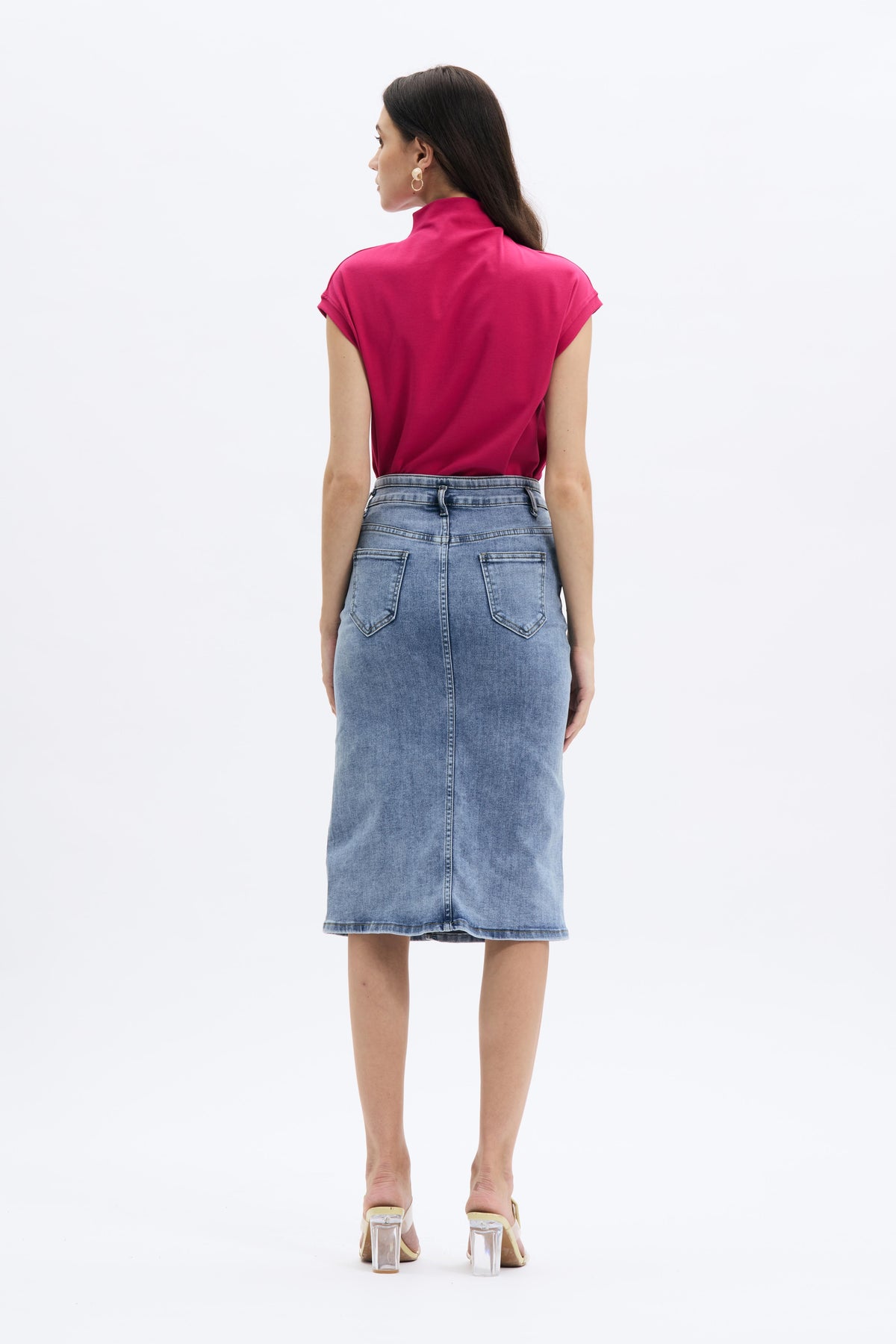 Buy A2Y Women's Slim Fit Rayon Knee Length Unhem Back Slit Denim Jean  Pencil Skirt Online at desertcartINDIA