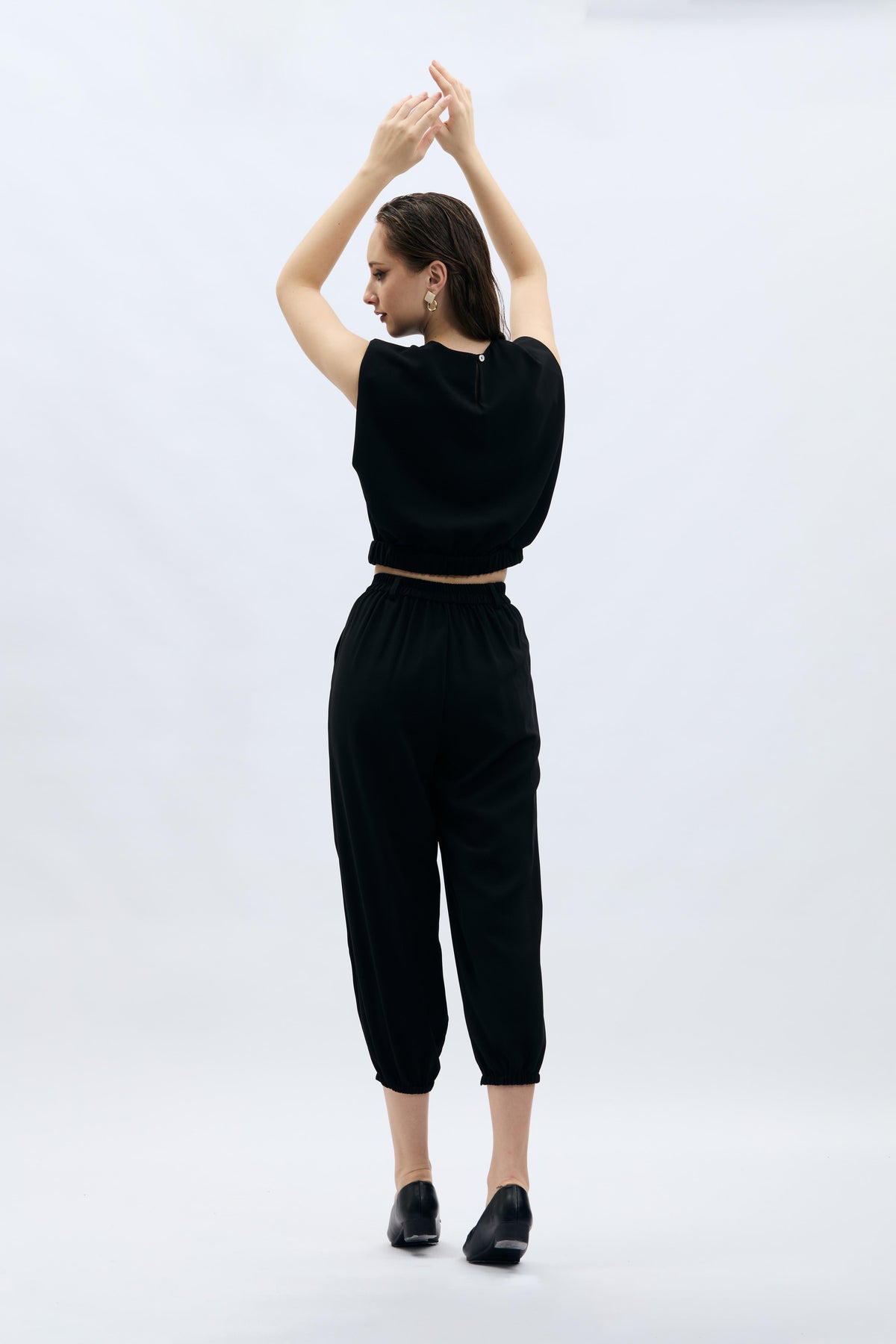 Black Shoulder Padded Crop Top